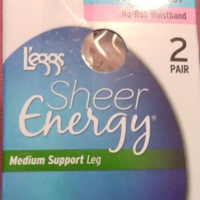 Leggs Sheer Energy Control Top Pantyhose 2 Pair Suntan Size Q Medium Support Leg