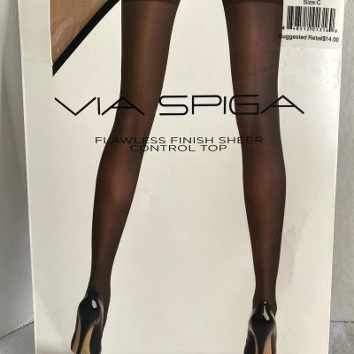 VIA SPIGA Flawless Finish Sheer Control Top Pantyhose Nude Size C NIP