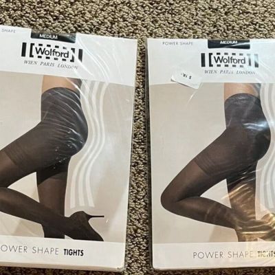 2 Wolford Power Shape Control Top Tights Medium Black NWT