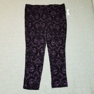 Roz & Ali Velvet Leggings Womens Size 2X 2XL Purple Black NWT