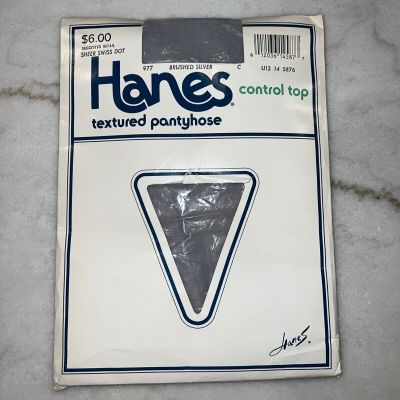 Hanes Control Top Textured Pantyhose #977 C Brushed Silver Sheer Swiss Dot VTG