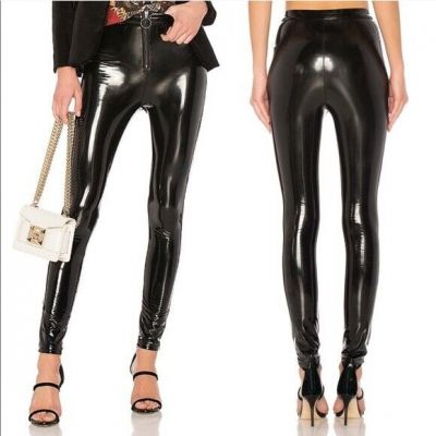 LPA 650 Legging Black Vinyl Shiny Skinny Pants Zip Front Sz XXS Never Worn EUC