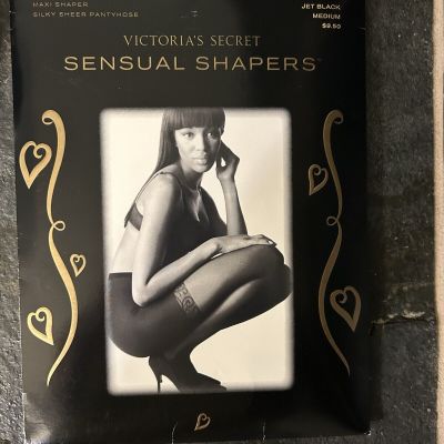 Victoria’s Secret Jet Black Sensual Shaper Control Top Pantyhose MEDIUM Sheer