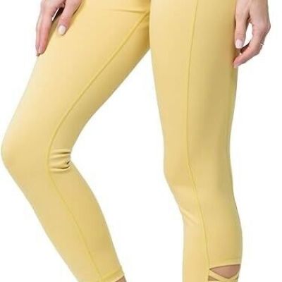 Set of 2 Yellow/Pink Workout Leggings For Women With Lattice Details Size M