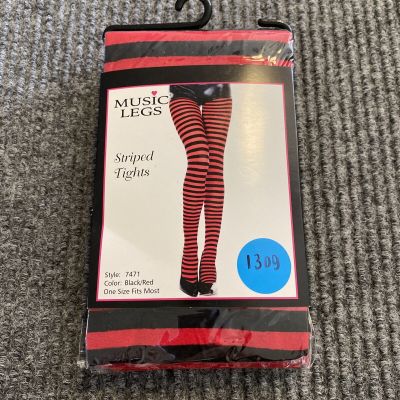 Music Legs Striped Tights Women’s Black Red One Size Fits Most Stockings