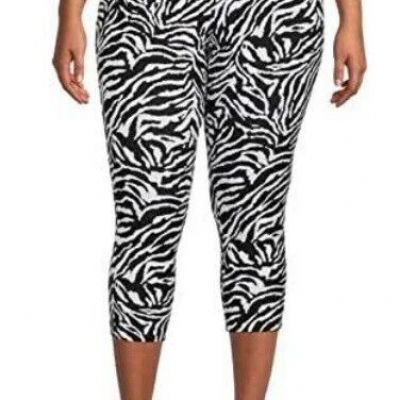 Terra & Sky NEW?Woman's PLUS High rise Capri legging's size 2X~black/white Zebra