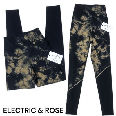 NWT Electric & Rose Black Tan Tie Dye High Waist Loungewear Leggings XS