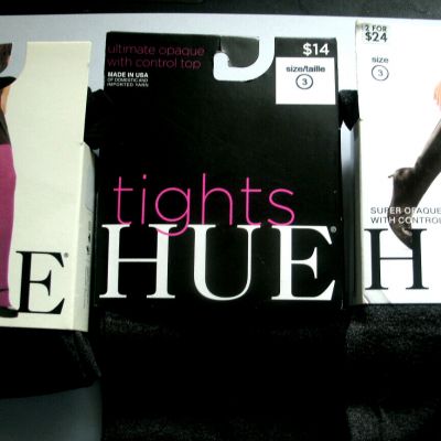 3 Packages HUE Opaque, Super & Ultimate Opaque Tights Size 3 - Graphite Heather