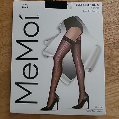 MeMoi Sexy Essentials  Fishnet Lace Top Thigh High Stockings Black Size M/L