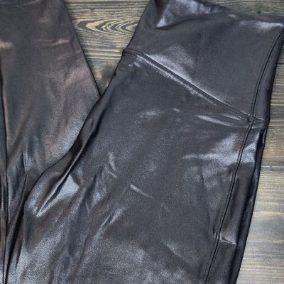 Spanx Faux Leather Leggings Size 1X Stretch Pull on Black Slimming