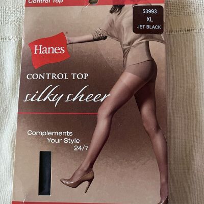 Hanes Jet Black Women’s  Control Top Silky Sheer Xl  Panty Hose #53983 New