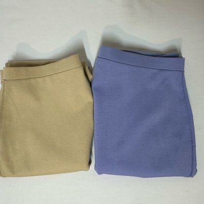 Lot 2  Womens Size 18/20 Knit Pull On Pant Elastic Waist Capri Tan /Blue Purple