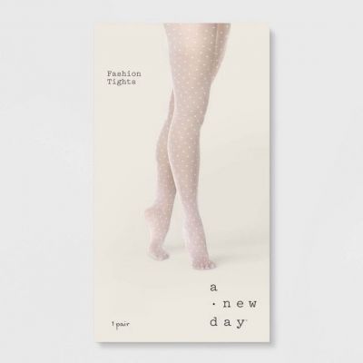 A New Day Sheer Fashion Tights - White w/Dots size M/L Medium/Large - NEW