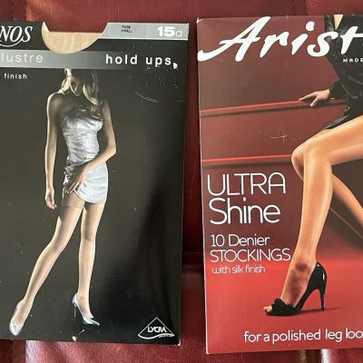 2 Pair Aristoc Ultra Shine Stockings 10 Denier & Charnos Hold Ups Small/medium