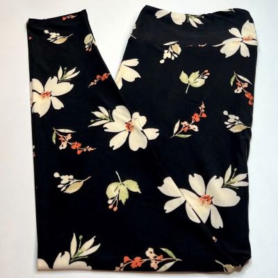 NEW LuLaRoe TC2 Legging BLACK Coral Pink Green MAGNOLIA Watercolor FLOWER Nature