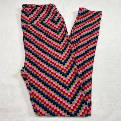 Lula Roe Womens Legging One Size sz 2-10 Multicolor Checkerboard Stripe Soft NEW