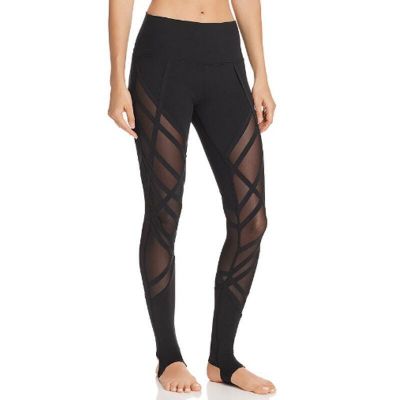 Alo Yoga Black High-Waist Wrapped Stirrup Sheer Pull On Leggings Womens Large