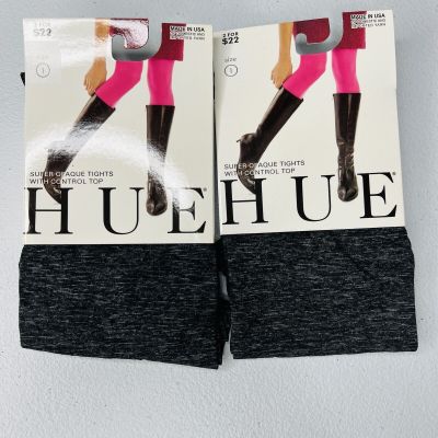 Hue Women's Graphite Heather Size 1 Super Opaque Tights with Control Top 2 Pair