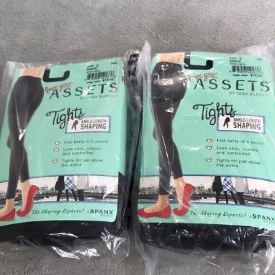 2 Pairs of Love your Assets Footless Black Shaping Tights Size 2 New