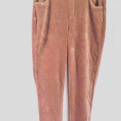 Denim & Co. Cord Leggings M Pockets Smooth Waist Chestnut Stretch Ribbed