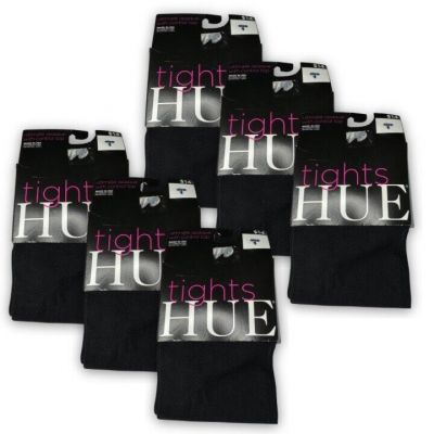 HUE Solid Black Ultimate Opaque Control Top Tights Womens Size 1 U3271 ~ 6 Pairs