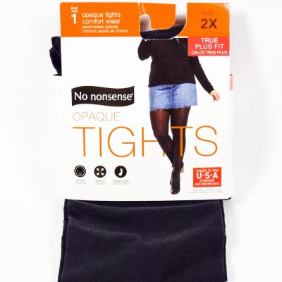 1 No Nonsense Women's BLACK Opaque Comfort Waist Tights Size 2X