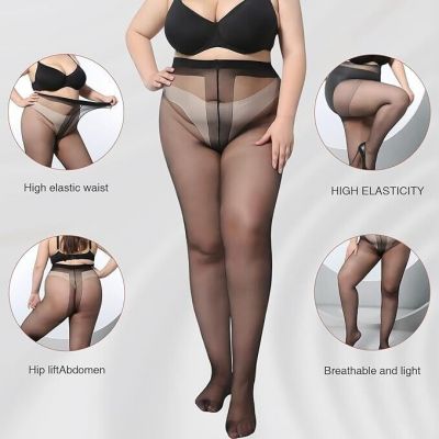 2Pack Sheer Pantyhose Plus Size Ultra Thin T Crotch Queen Size Tights