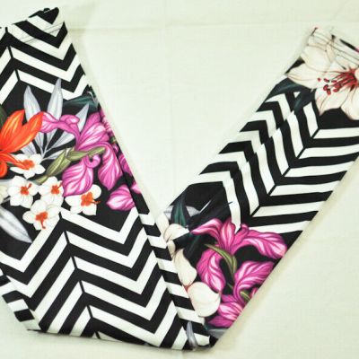 women's Black & white stripes plus colorful floral leggings size small