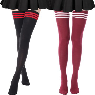 DRESHOW Extra Long High Thigh Socks Striped Over Knee Thin Tights Long Stocking