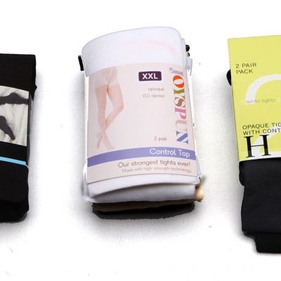 Lot of 3 Tights, HUE Size 4, George Size 4, Joyspun Size XXL-White, Black, Gray