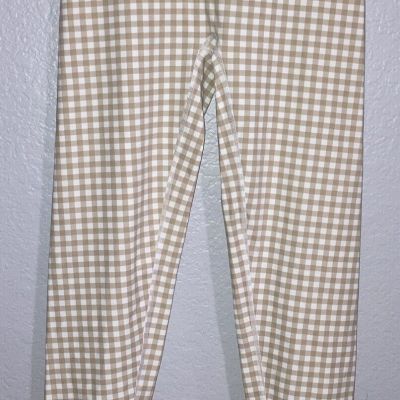 Astoria Activewear Tan White Checkered High Waist Leggings Sz M NWT