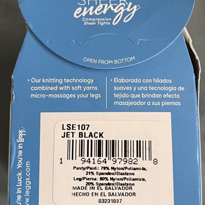 L’eggs Sheer Energy~360 Medium Support Leg~Compression Sheer Tights~Jet Black~Q+