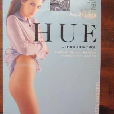 HUE NAVY SHEER LEG CLEAR CONTROL TOP PANTYHOSE SIZE 2 NEW