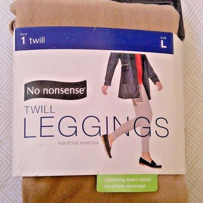New No Nonsense Khaki Twill Leggings No Show Coverage Size Large Classic Style