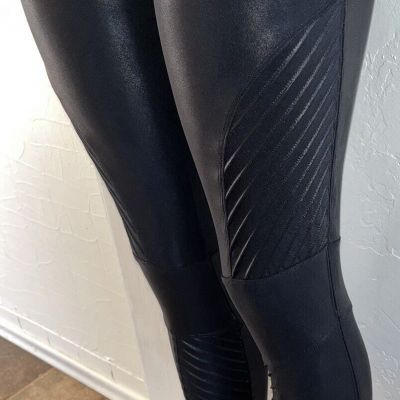 PERFECT SPANX Faux Leather Shiny MOTO LEGGINGS-20136R-BLACK-Size Extra Large XL