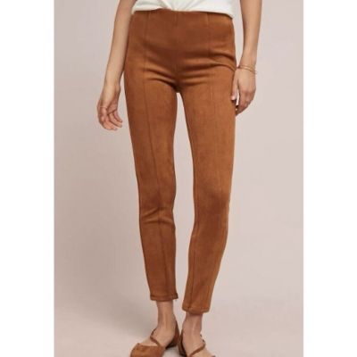 Anthropologie Faux Suede Leggings Rust Brown Pull On Ankle Zip Women’s Size 30