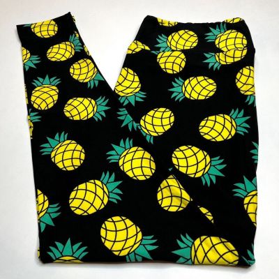 NEW LuLaRoe TC2 Leggings BLK YELLOW Pineapple UNICORN COLLECTION Tropical Island