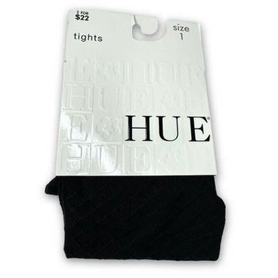 HUE Textured Diamond Tights w/ Control Top Solid Black Womens Size 1 U11347 New