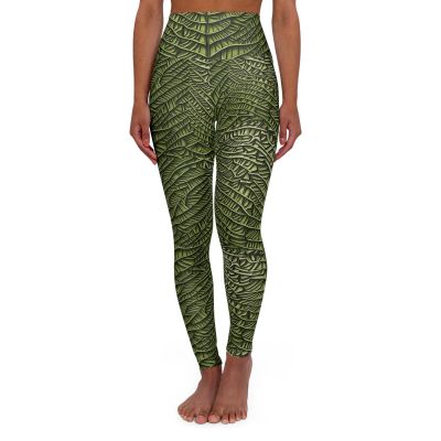 Yoga Leggings, Leaf Pattern High Waist Workout Pants, Nature Inspired