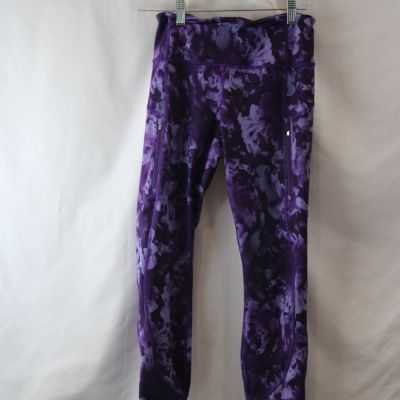 Athleta Women's Purple Floral Ribbed Fleece Lined Ankle Legging SZ M