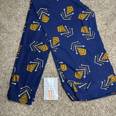 Women's LuLaRoe Leggings TC LLR Tall & Curvy Blue With Gold Off White Arrows