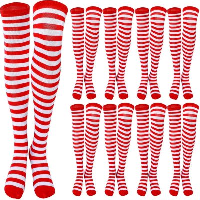 10 Pair Long Striped Socks Over Knee Thigh High Stockings for Mardi Gras Adul...