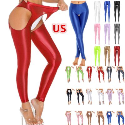 US Women's Oil Shiny High Waisted Opaque Ankle Footless Fun Tights Sports Tights