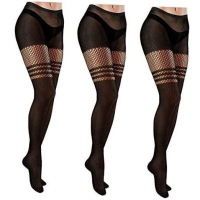 3 Pairs Women's Fishnet High Waist Fishnet Patterned Tights Dark Fishnet