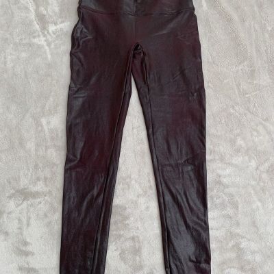 Spanx Faux Leather Leggings Womens XL Burgundy High Rise Pull On Pants Ankle