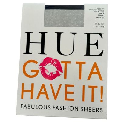 Hue Gotta Have It Tights Pantyhose Control Top Size 1 Black Sheer MIcro Dots