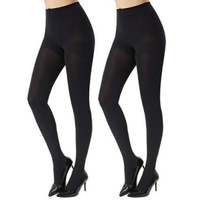 Women's 2 Pairs Super Opaque Tights for Women 120 Denier Control TopBlackSmall