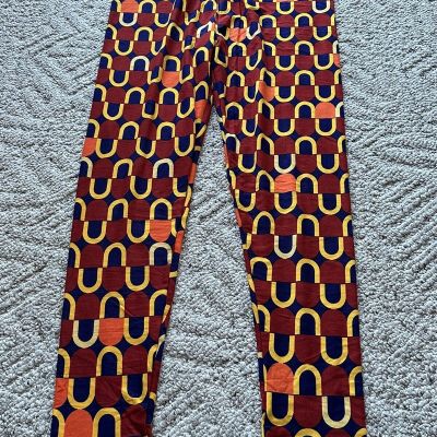 LuLaRoe Women's Tall & Curvy Soft Leggings Orange/Red/Dark Purple Shapes