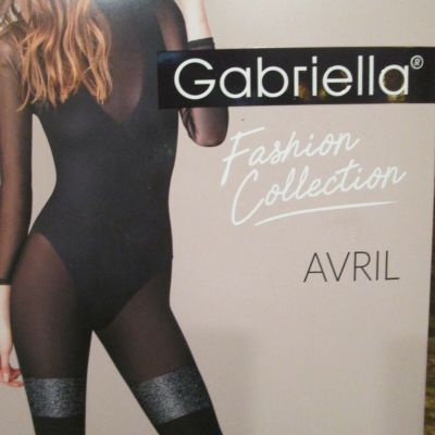 GABRIELLA  AVRIL LUREX MOCK STOCKING PANTYHOSE TIGHT MICROFIBER BLACK 4 SIZES XL