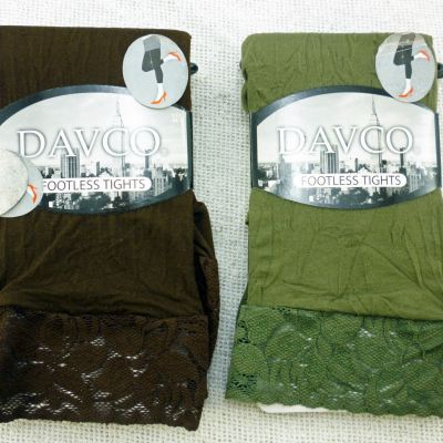 Two Pairs of Davco Footless Tights Olive and Choco Size M/L